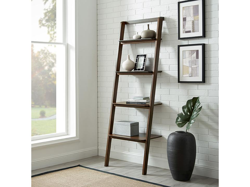 Greenington's Modern and Sustainable Currant Solid Bamboo Leaning Shelf Bookshelf in Black Walnut Finish