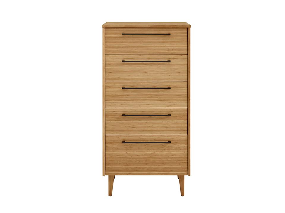 Greenington's Modern and Sustainable Sienna Solid Bamboo Bedroom 5 Drawer High Chest in Caramelized Finish