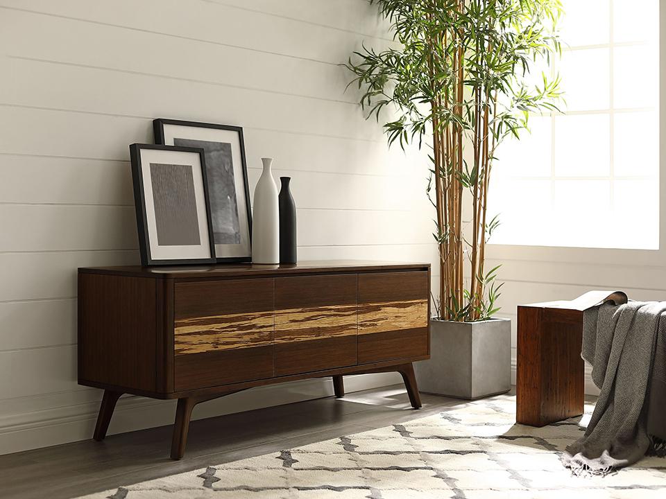 Greenington's Modern and Sustainable Azara Solid Bamboo Occasional Media Entertainment Cabinet in Sable Finish with Exotic Tiger Accent