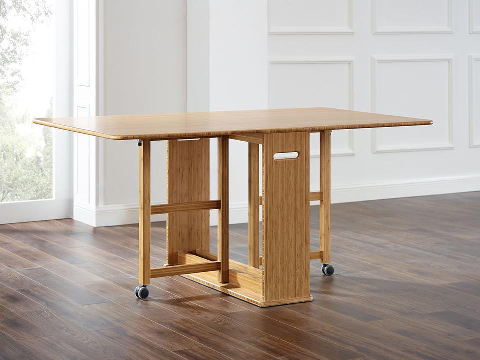 Greenington's Modern and Sustainable Linden Solid Bamboo Extension Dropleaf Gateleg Dining Table in Caramelized Finish