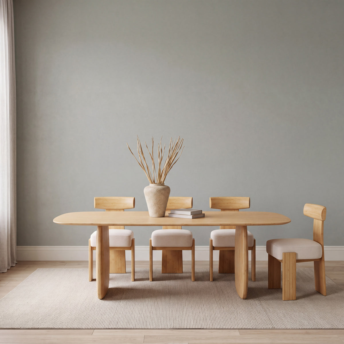 Greenington Aria Dining Table (84") in Wheat bamboo, styled in a dining room