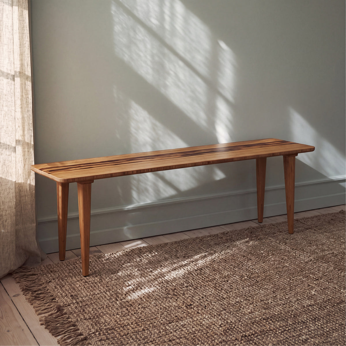 Greenington Azara Bench in Caramelized bamboo, styled in a living room