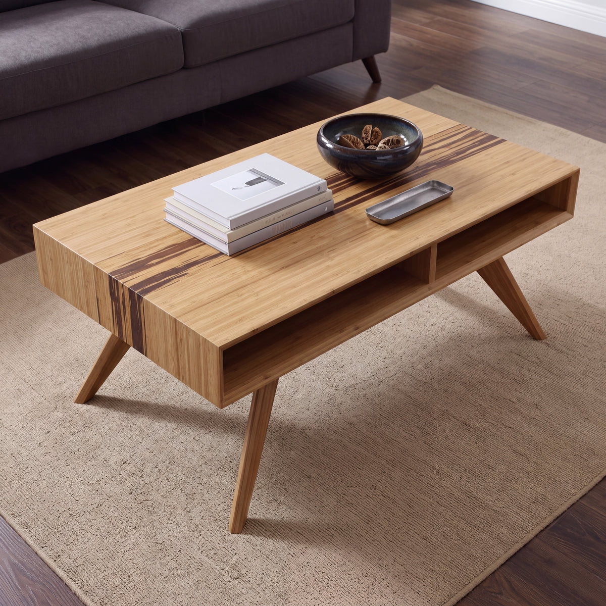 Greenington Azara Coffee Table in Caramelized bamboo, styled in a living room