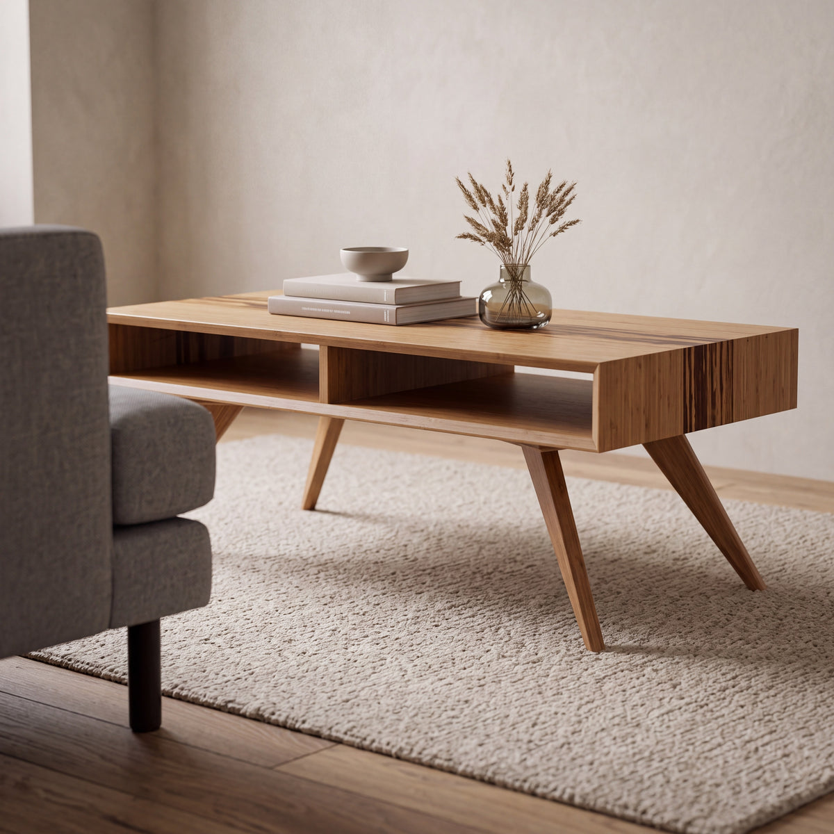 Greenington Azara Coffee Table in Caramelized bamboo, shown in a living room