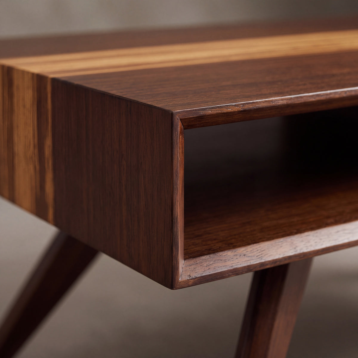 Close-up of the corner joinery on the Greenington Azara Coffee Table in Sable bamboo