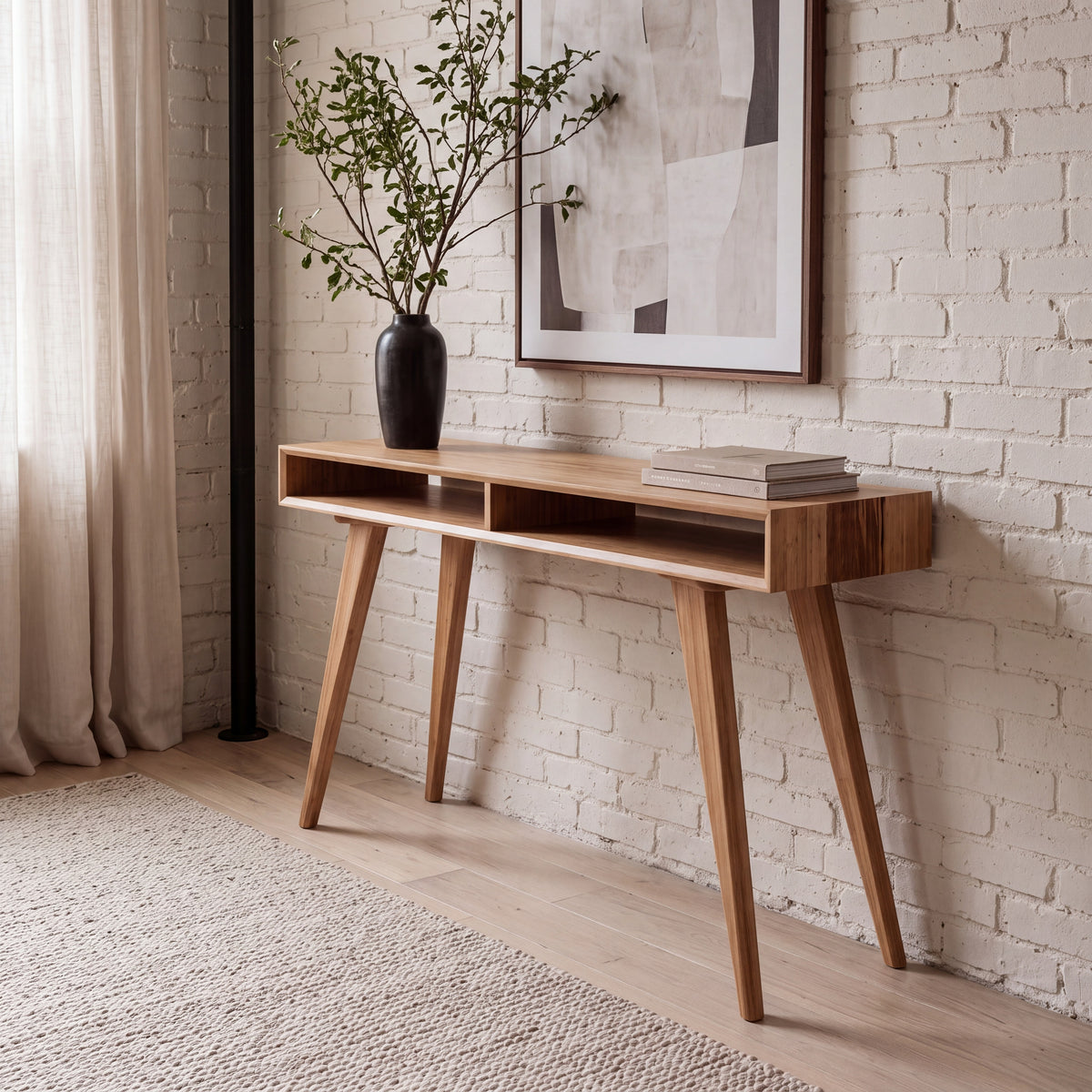 Greenington Azara Console Table in Caramelized bamboo, in a living room setting