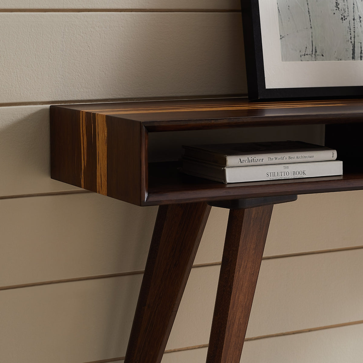 Greenington Azara Console Table in Sable bamboo, in a entryway setting