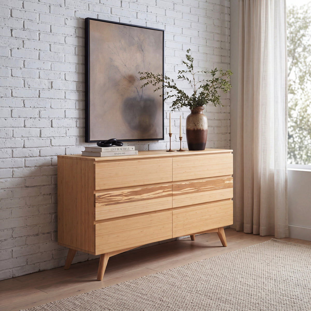 Greenington Azara Dresser in Caramelized bamboo, in a bedroom setting