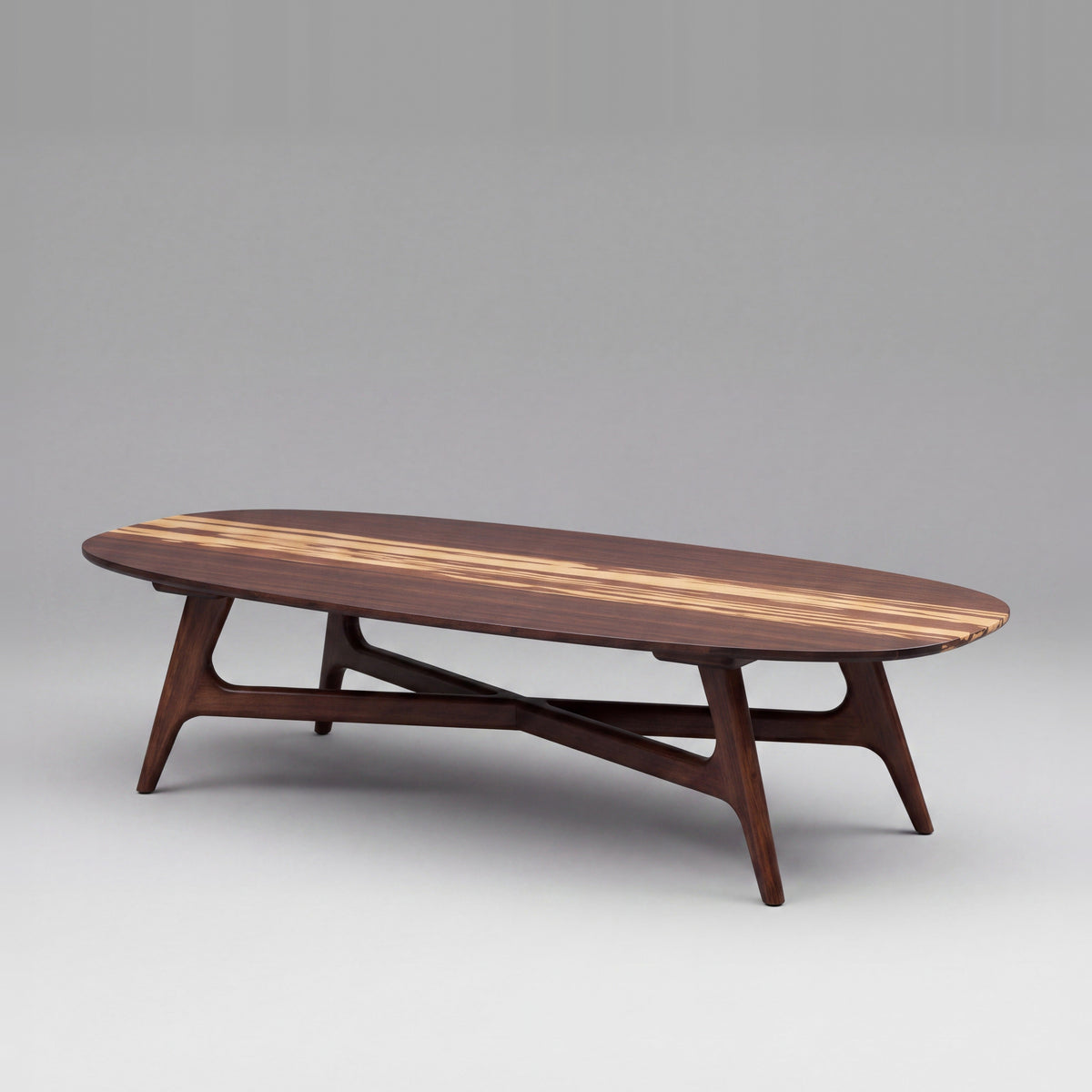 Greenington Azara Ellipse Coffee Table in Sable bamboo, on a studio background