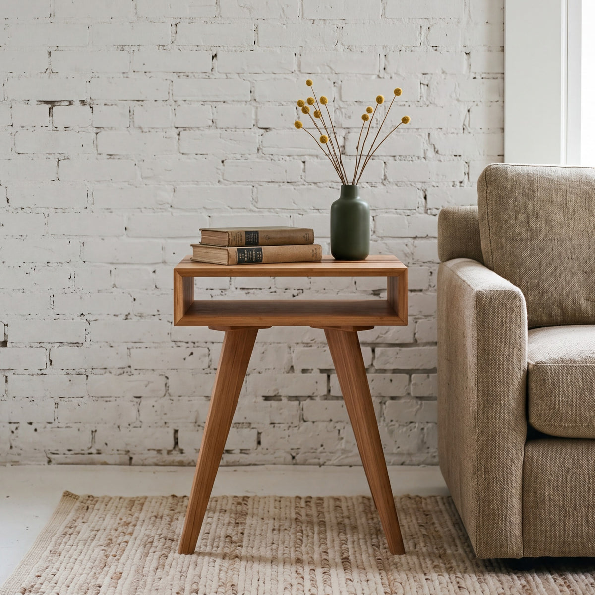 Greenington Azara End Table in Caramelized bamboo, in a living room setting