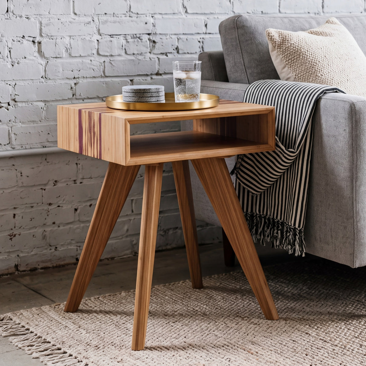 Greenington Azara End Table in Caramelized bamboo, shown in a living room