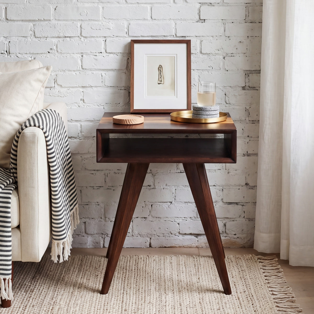 Greenington Azara End Table in Sable bamboo, shown in a living room