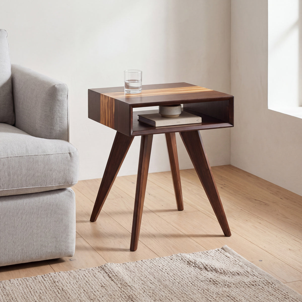 Greenington Azara End Table in Sable bamboo, in a living room setting