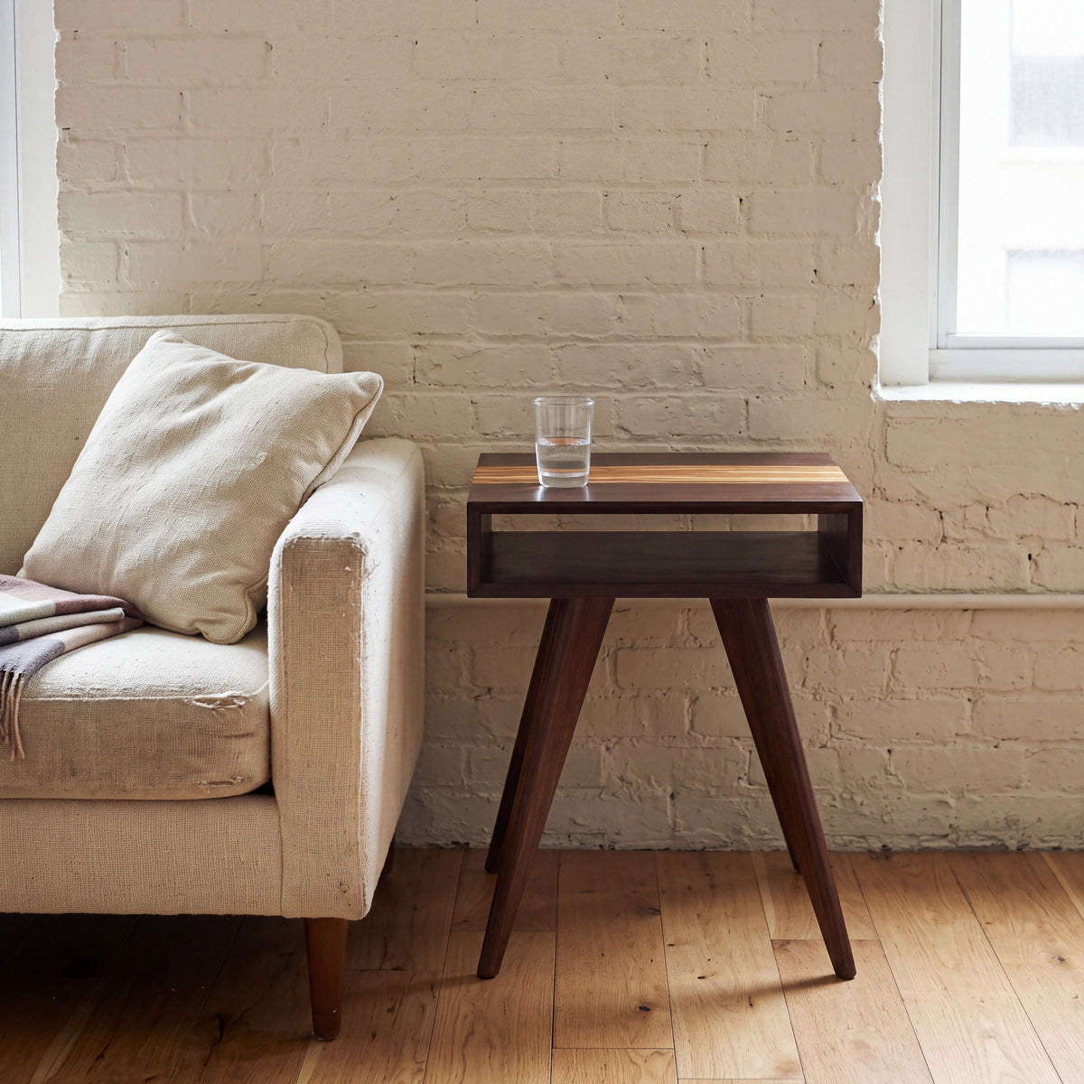 Greenington Azara End Table in Sable bamboo, in a furnished living room