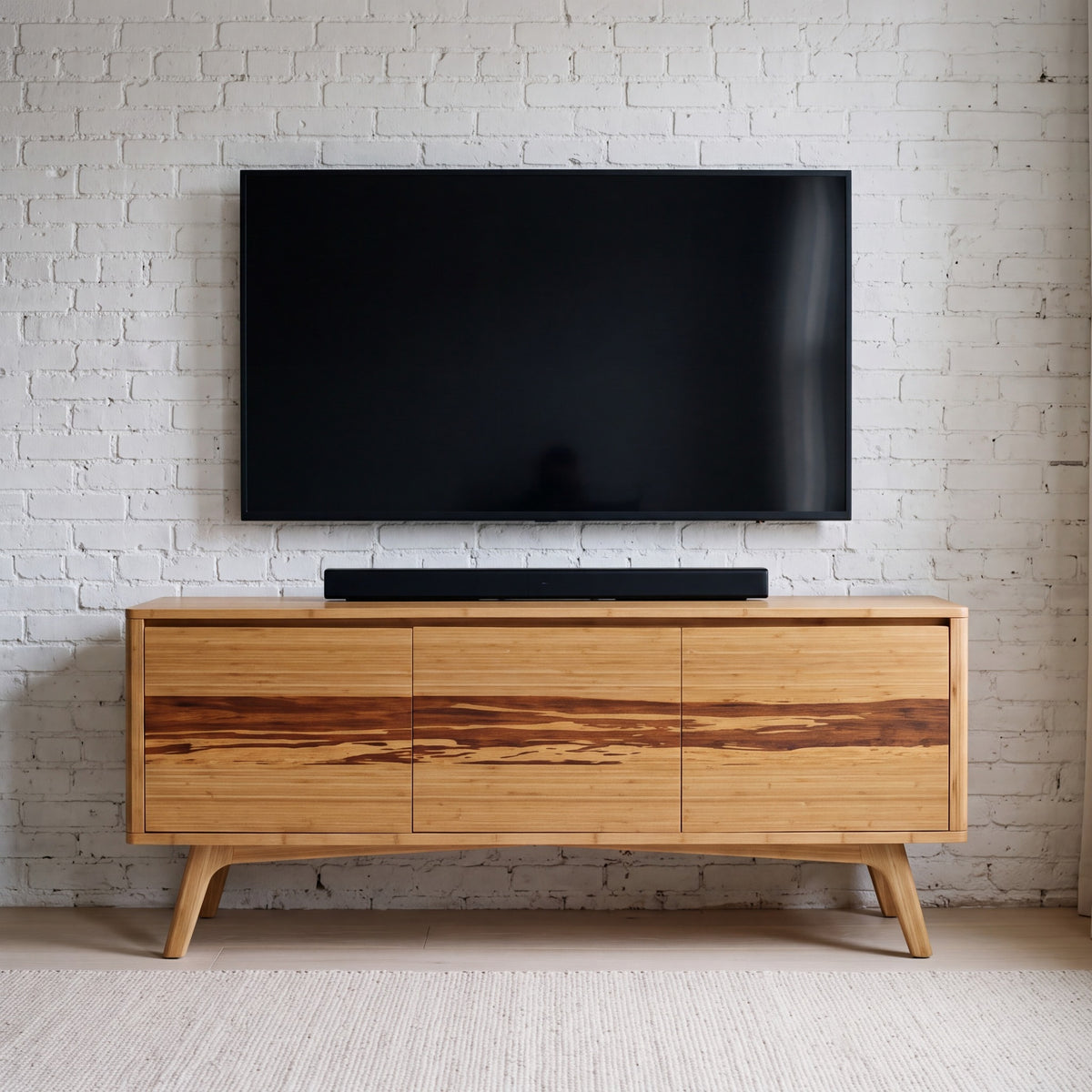 Greenington Azara Media Cabinet in Caramelized bamboo, styled in a living room
