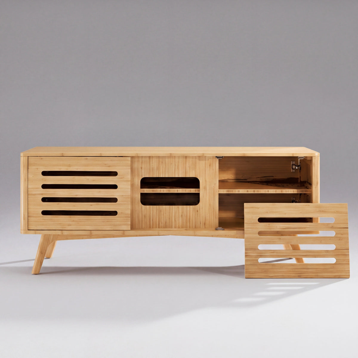 Greenington Azara Media Cabinet in Caramelized bamboo, studio photo on a plain background