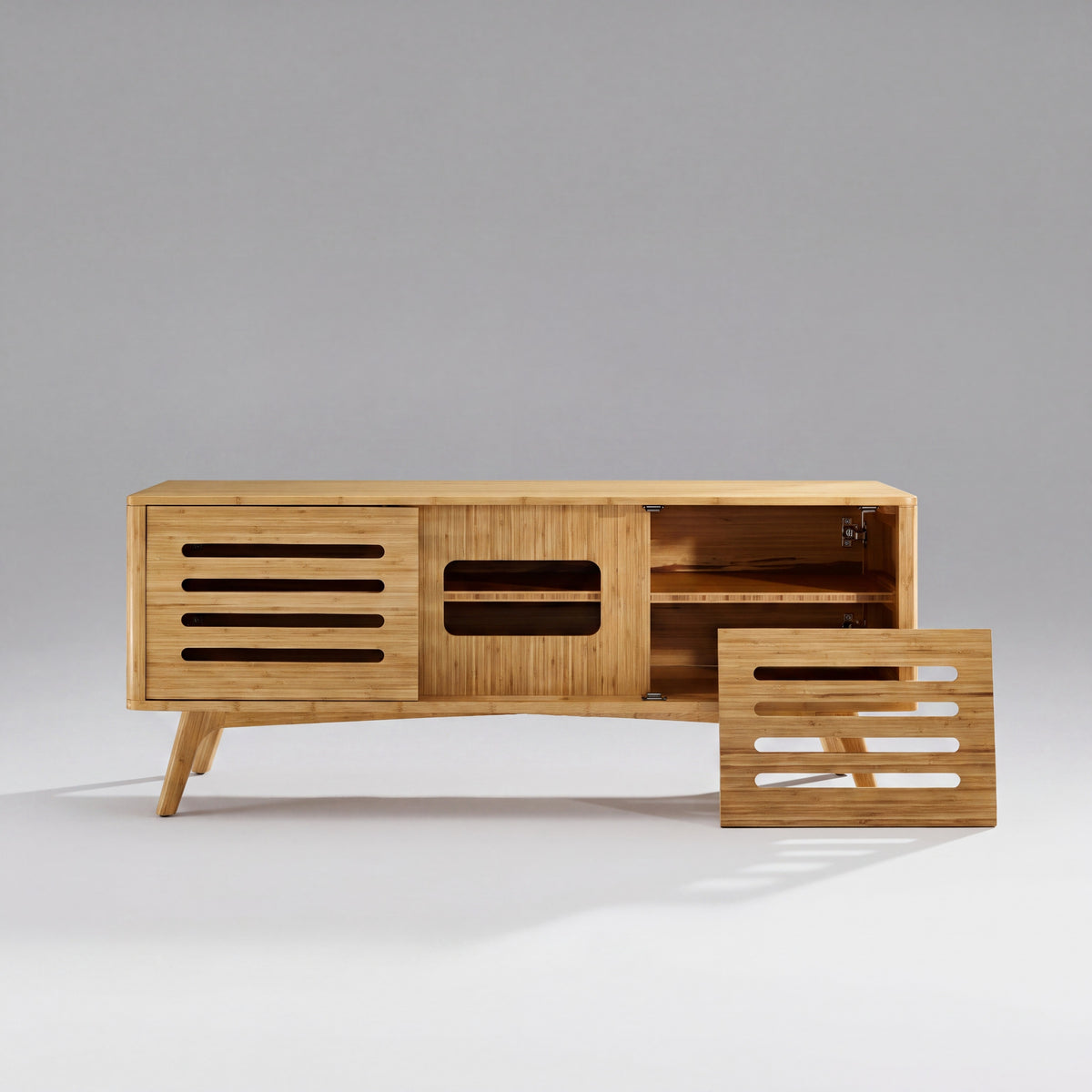 Greenington Azara Media Cabinet in Caramelized bamboo, shown on a plain background