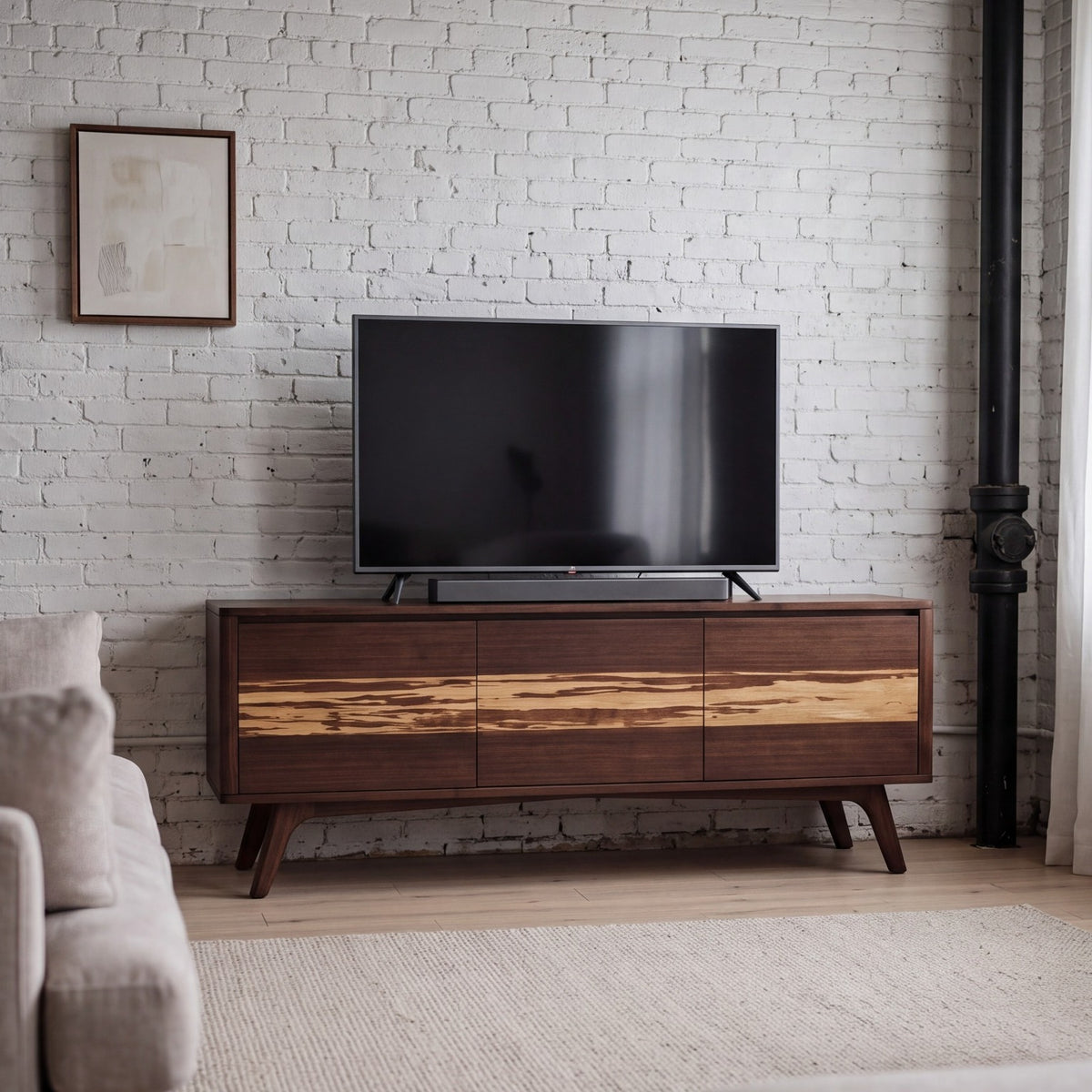 Greenington Azara Media Cabinet in Sable bamboo, pictured in a living room
