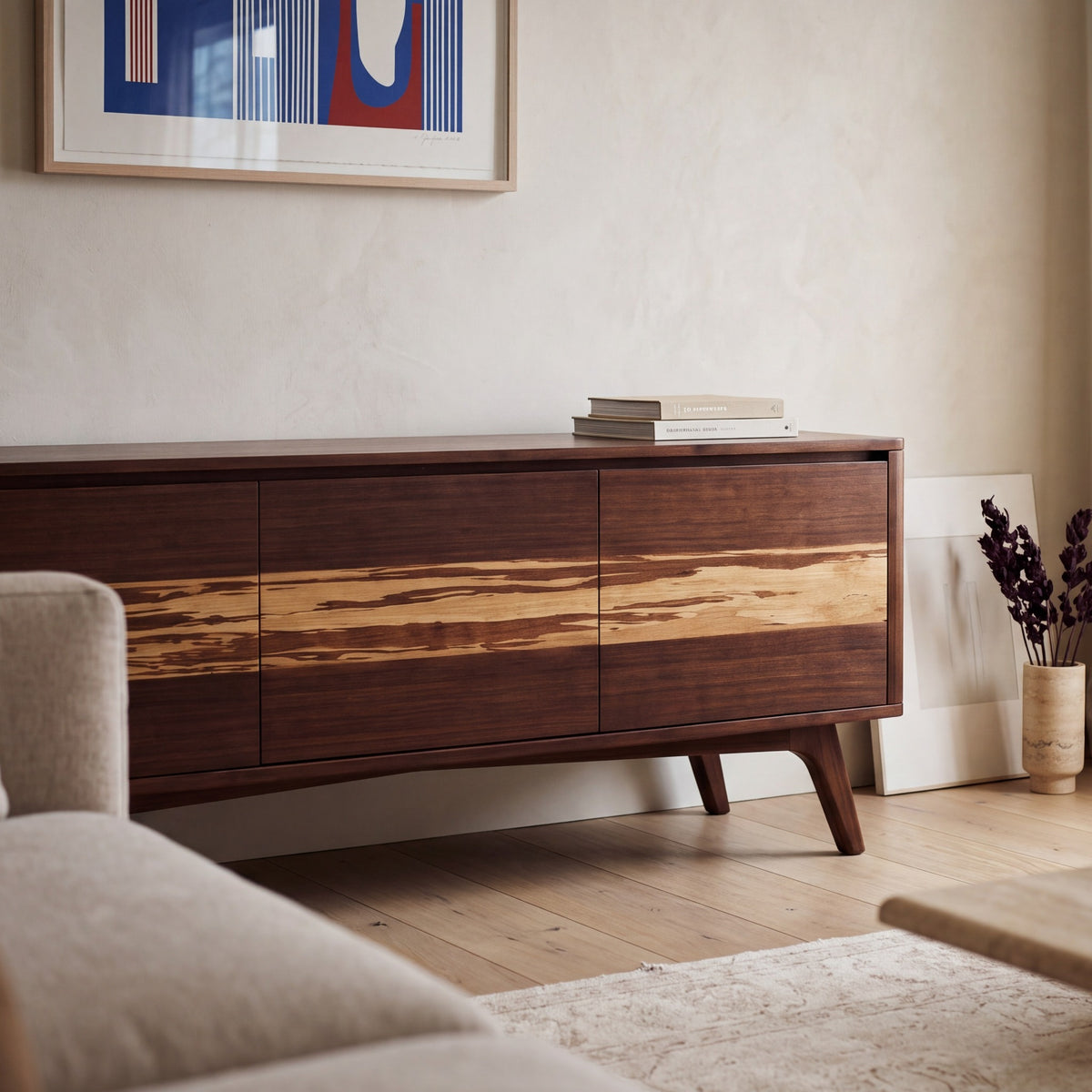 Greenington Azara Media Cabinet in Sable bamboo, in a living room setting