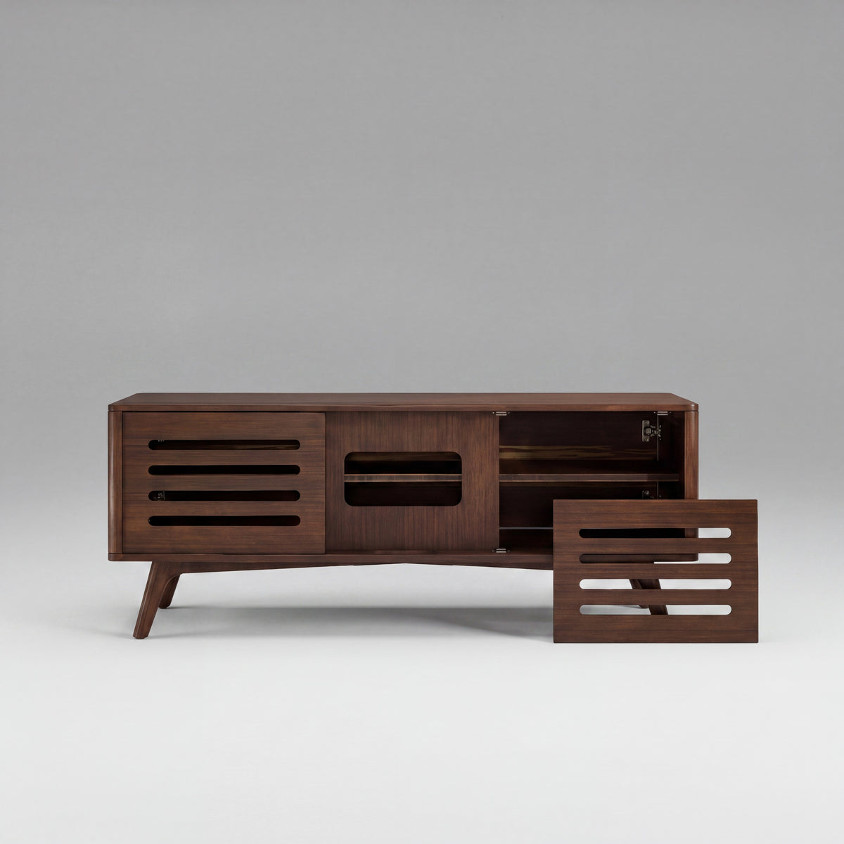 Greenington Azara Media Cabinet in Sable bamboo, on a studio background