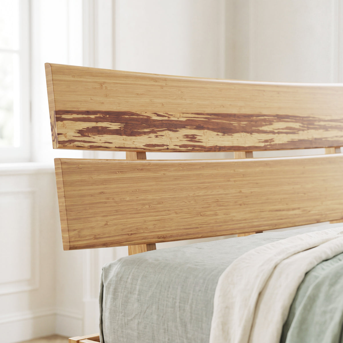 Close-up of the headboard on the Greenington Azara Platform Bed in Caramelized bamboo