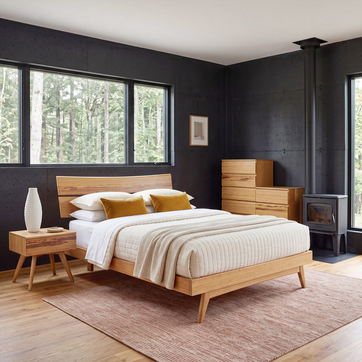 Greenington Azara Platform Bed in Caramelized bamboo, shown in a bedroom