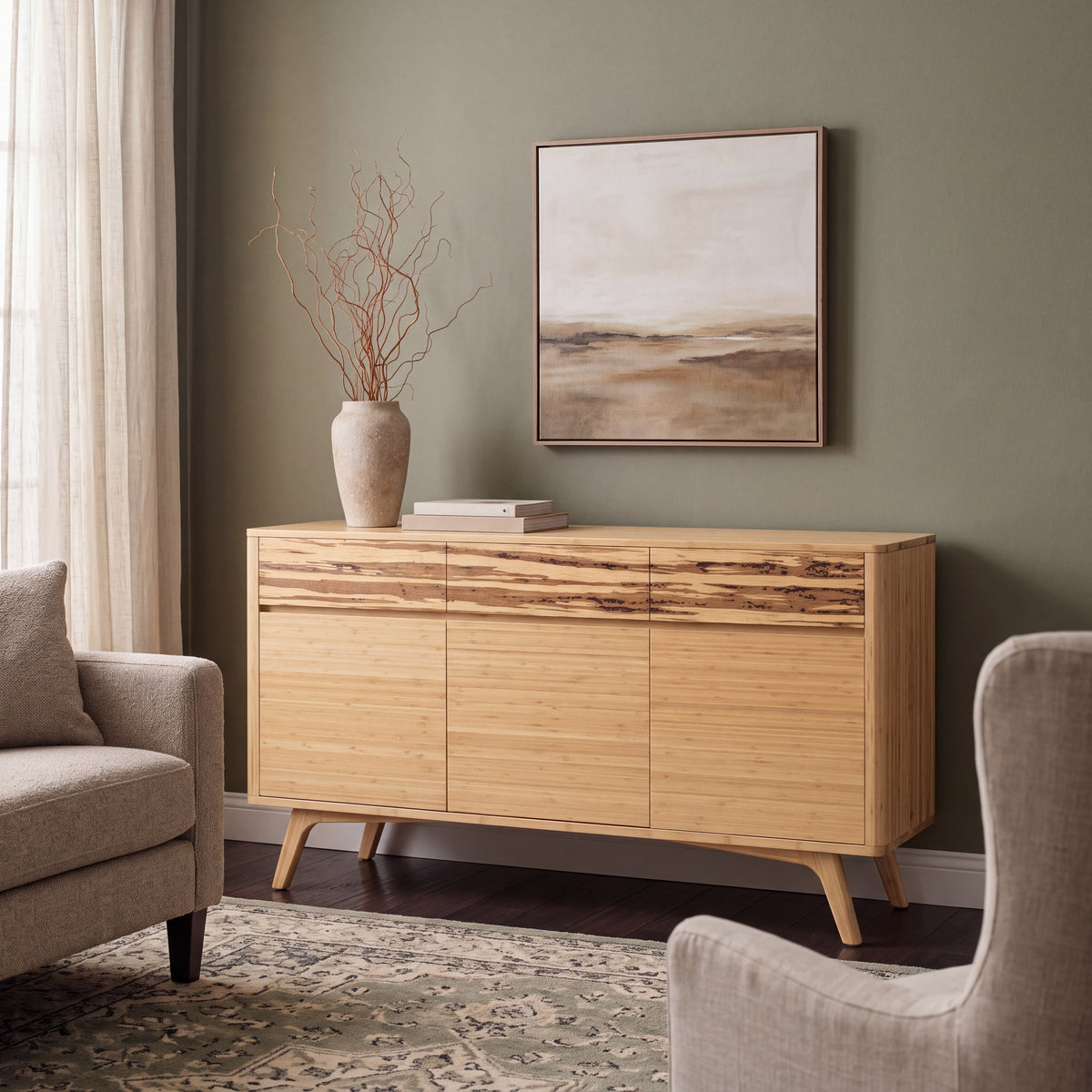 Greenington Azara Sideboard in Caramelized bamboo, styled in a living room