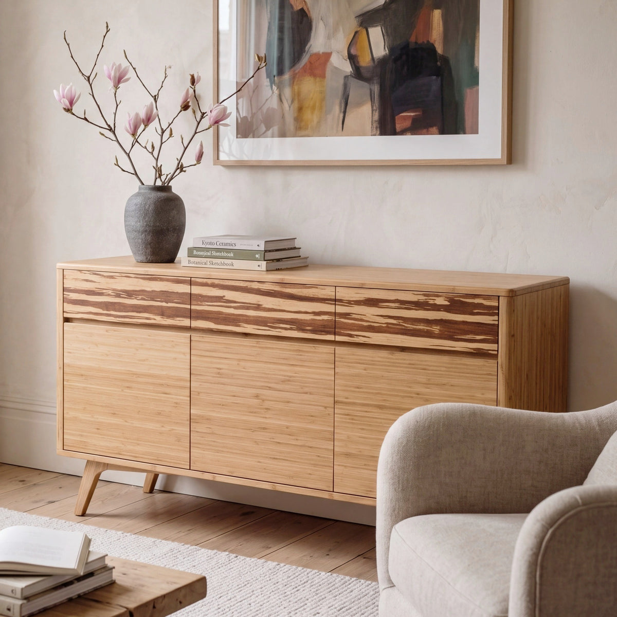 Greenington Azara Sideboard in Caramelized bamboo, shown in a living room