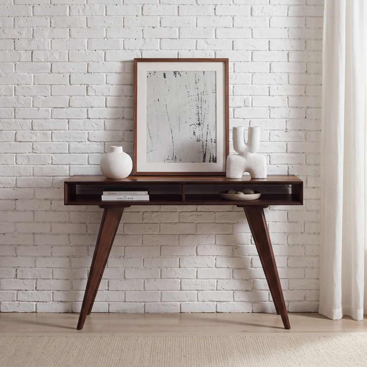 Greenington Azara Sideboard in Sable bamboo, styled in a entryway