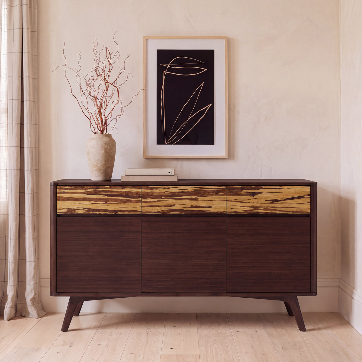 Greenington Azara Sideboard in Sable bamboo, styled in a living room