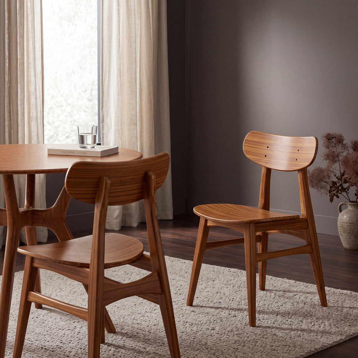 Greenington Cassia Dining Chair in Amber bamboo, shown in a dining room