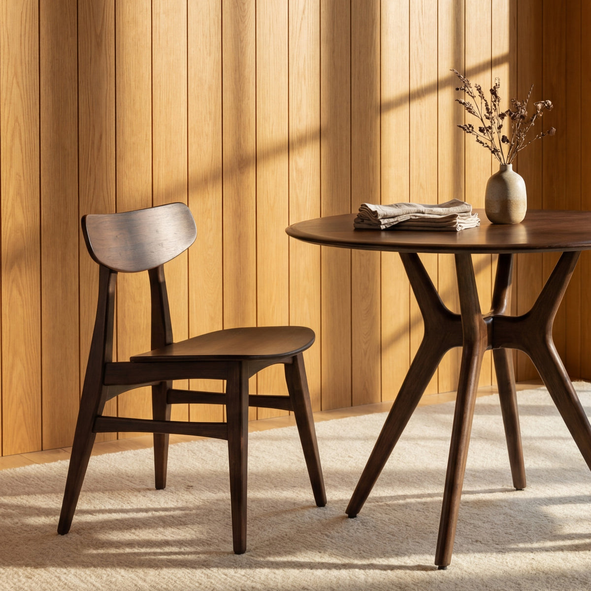 Greenington Cassia Dining Chair in Black Walnut bamboo, styled in a dining room