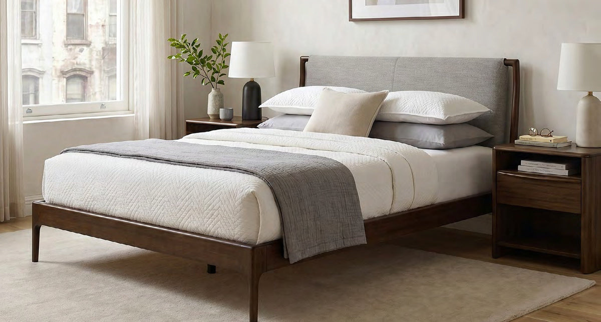 Catalina platform bed and nightstand in Black Walnut