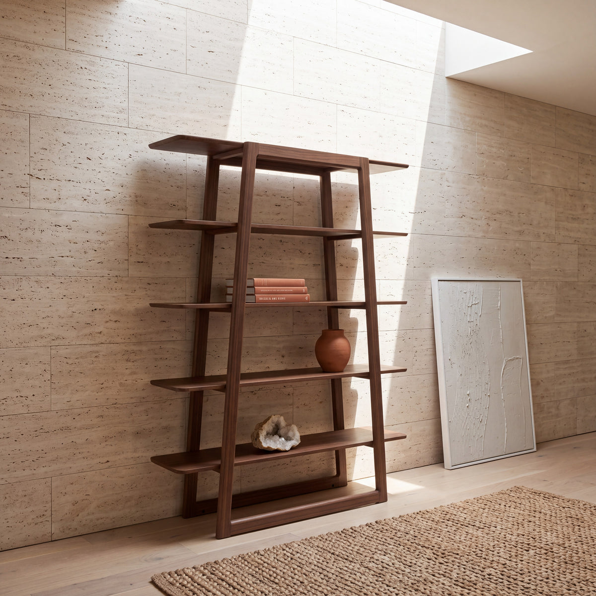 Greenington Currant Bookshelf in Black Walnut bamboo, in a living room setting