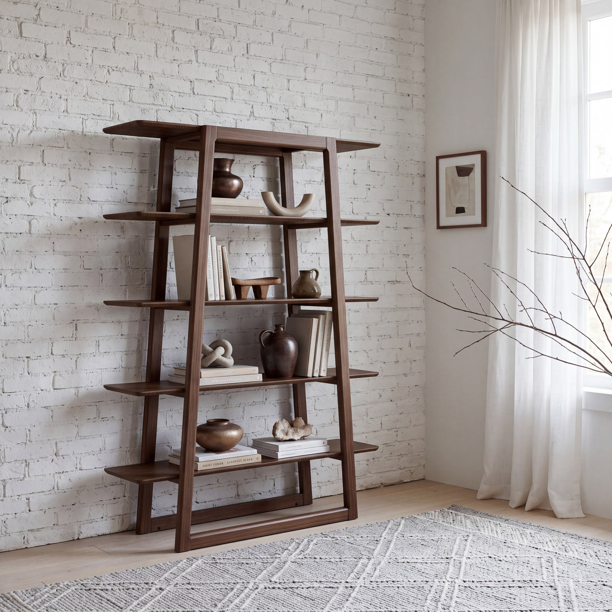 Greenington Currant Bookshelf in Black Walnut bamboo, pictured in a living room