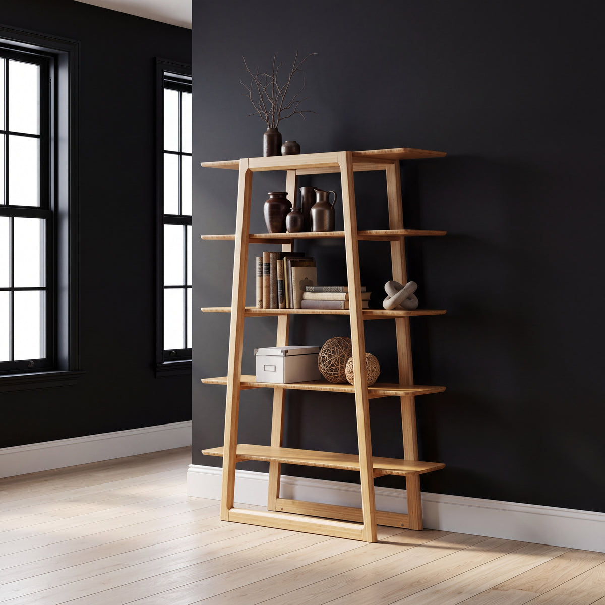 Greenington Currant Bookshelf in Caramelized bamboo, in a living room setting