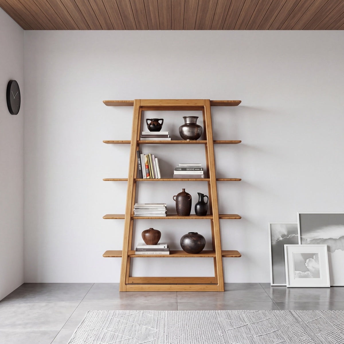Greenington Currant Bookshelf in Caramelized bamboo, shown in a living room