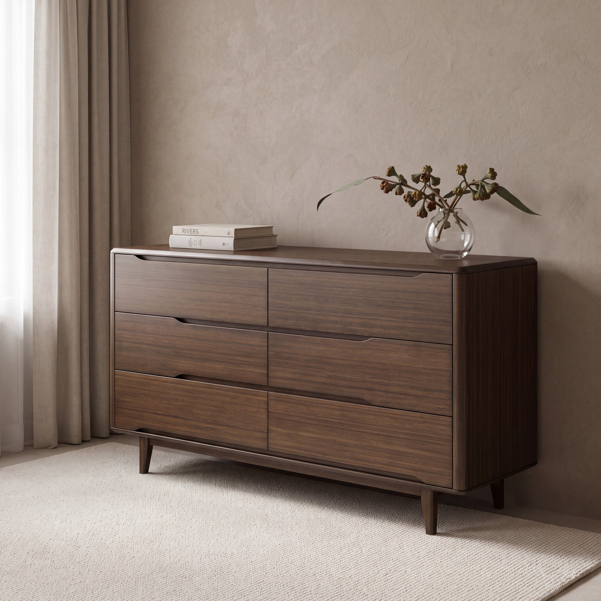 Greenington Currant Dresser in Black Walnut bamboo, shown in a bedroom
