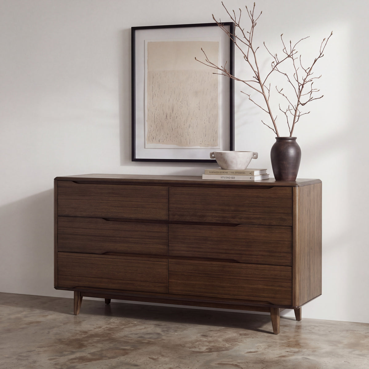 Greenington Currant Dresser in Black Walnut bamboo, in a bedroom setting
