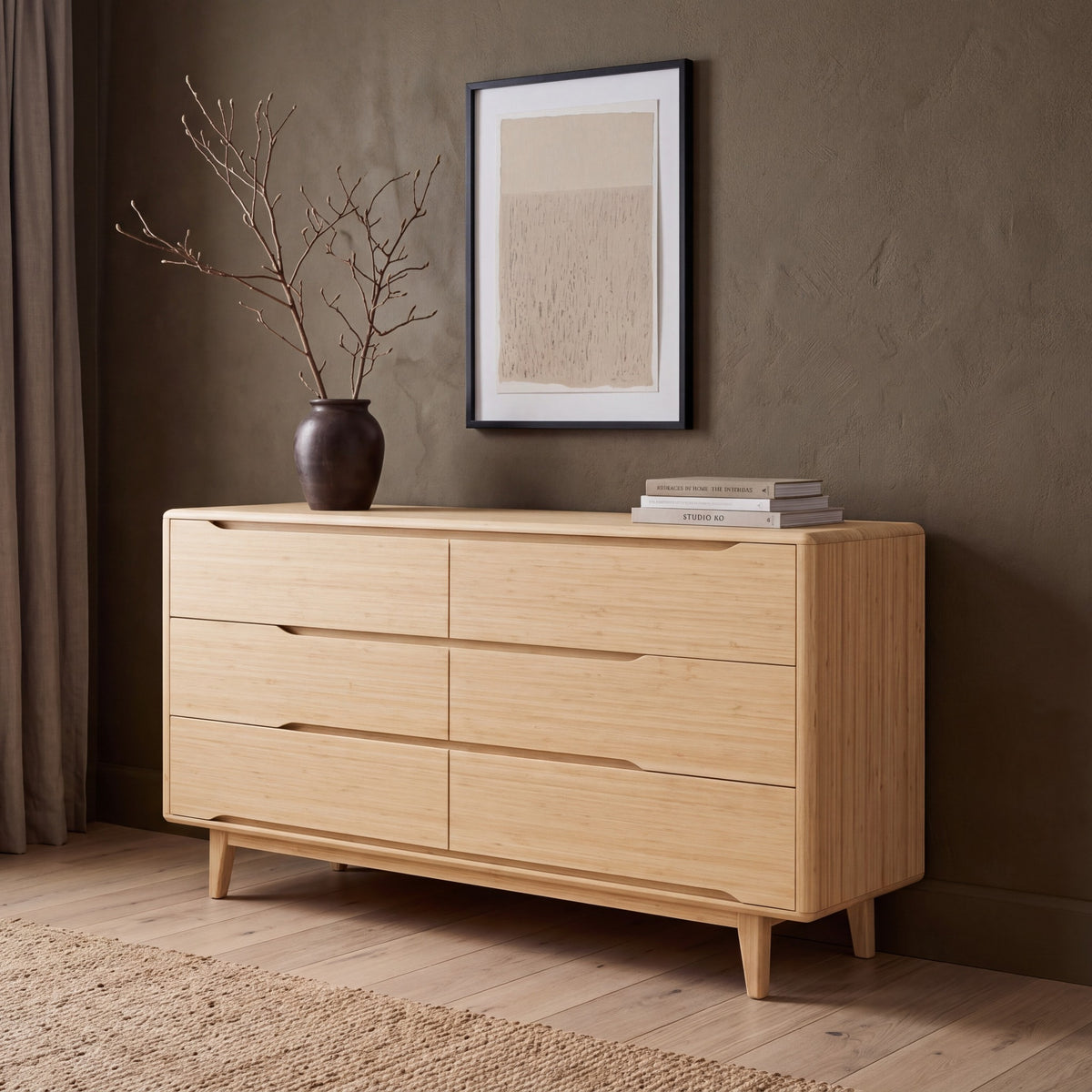 Greenington Currant Dresser in Caramelized bamboo, in a bedroom setting