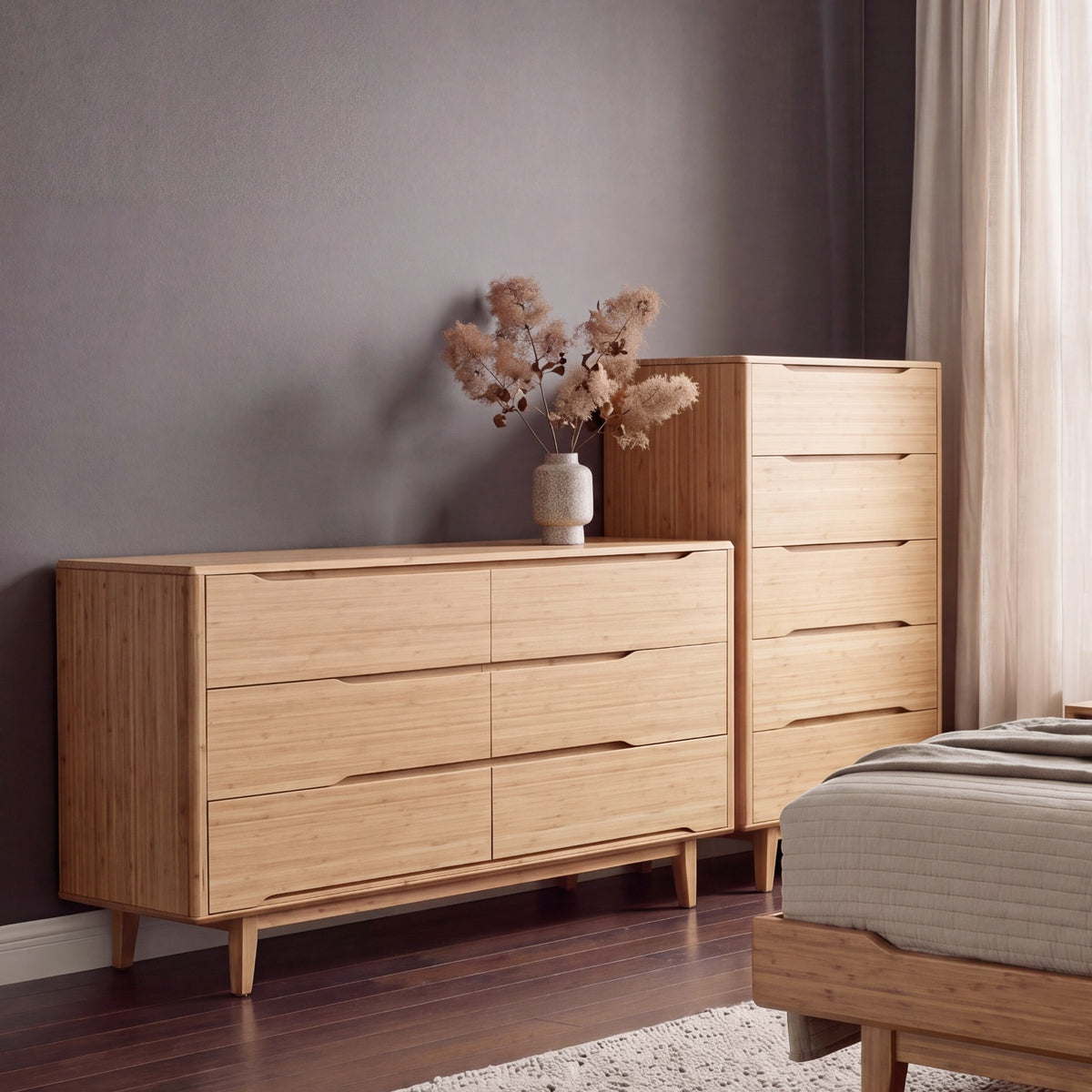 Greenington Currant Dresser in Caramelized bamboo, shown in a bedroom