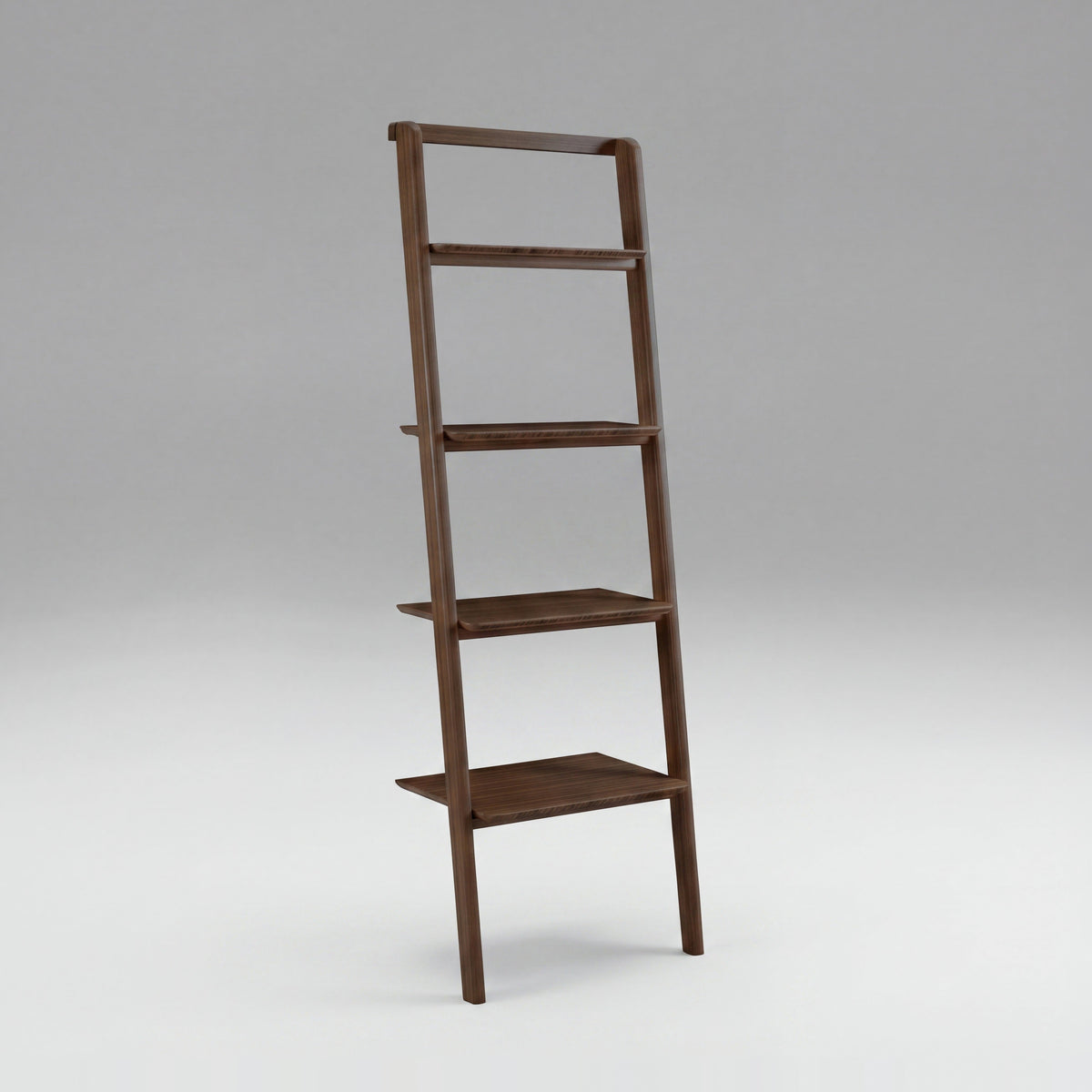 Greenington Currant Leaning Bookshelf in Black Walnut bamboo, on a studio background