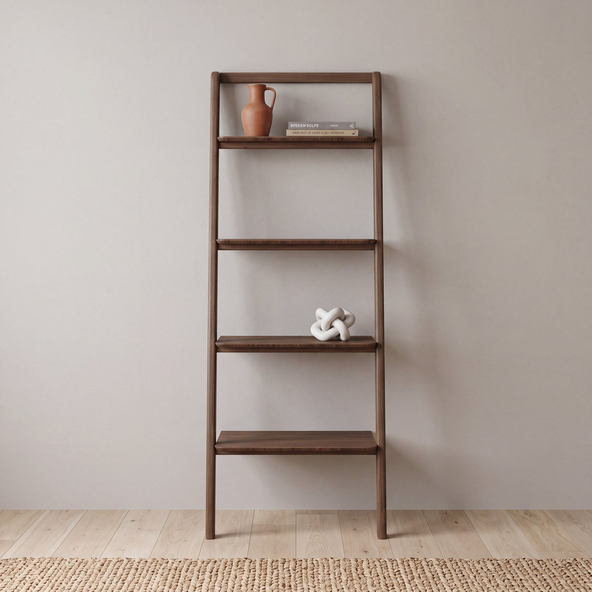 Greenington Currant Leaning Bookshelf in Black Walnut bamboo, shown on a plain background