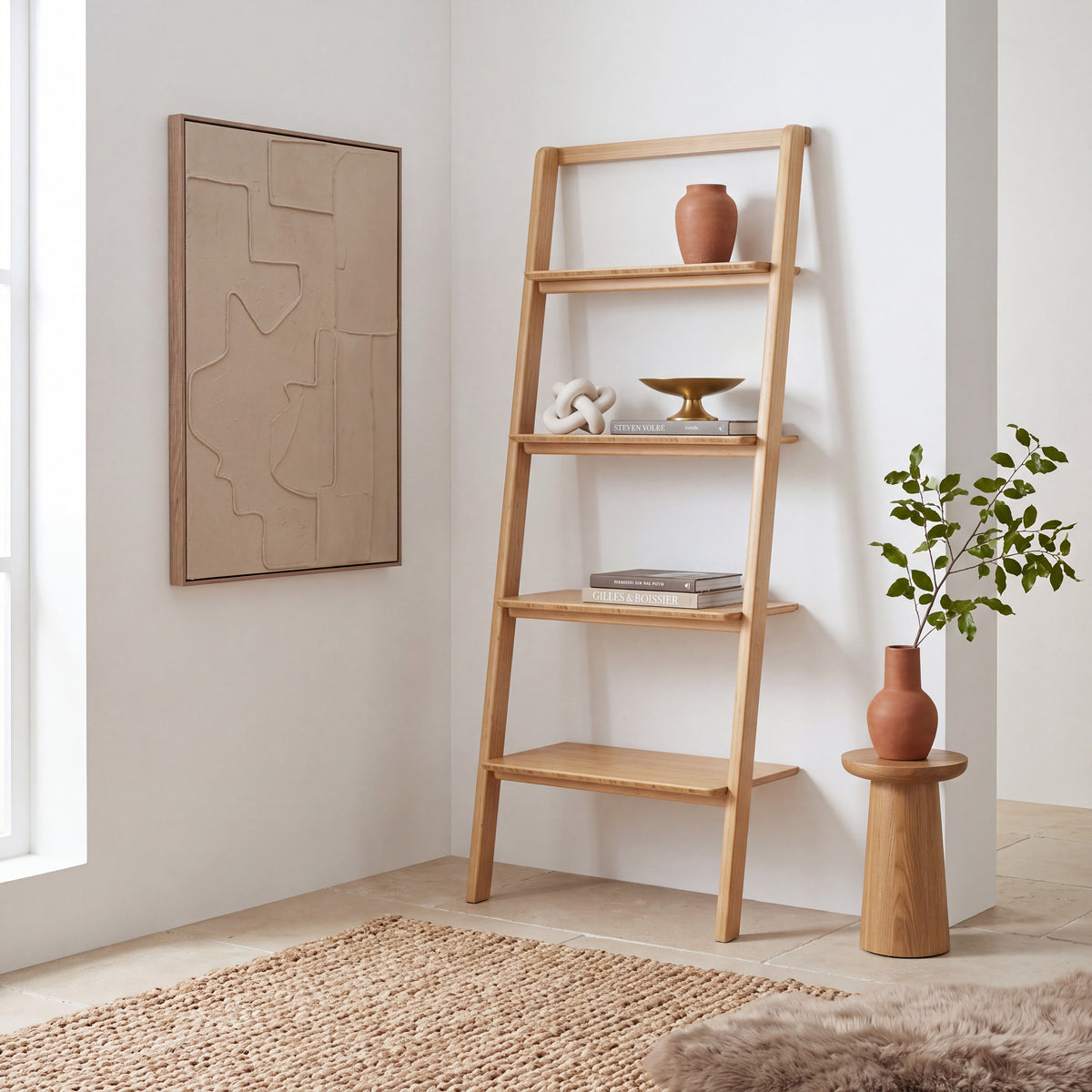 Greenington Currant Leaning Bookshelf in Caramelized bamboo