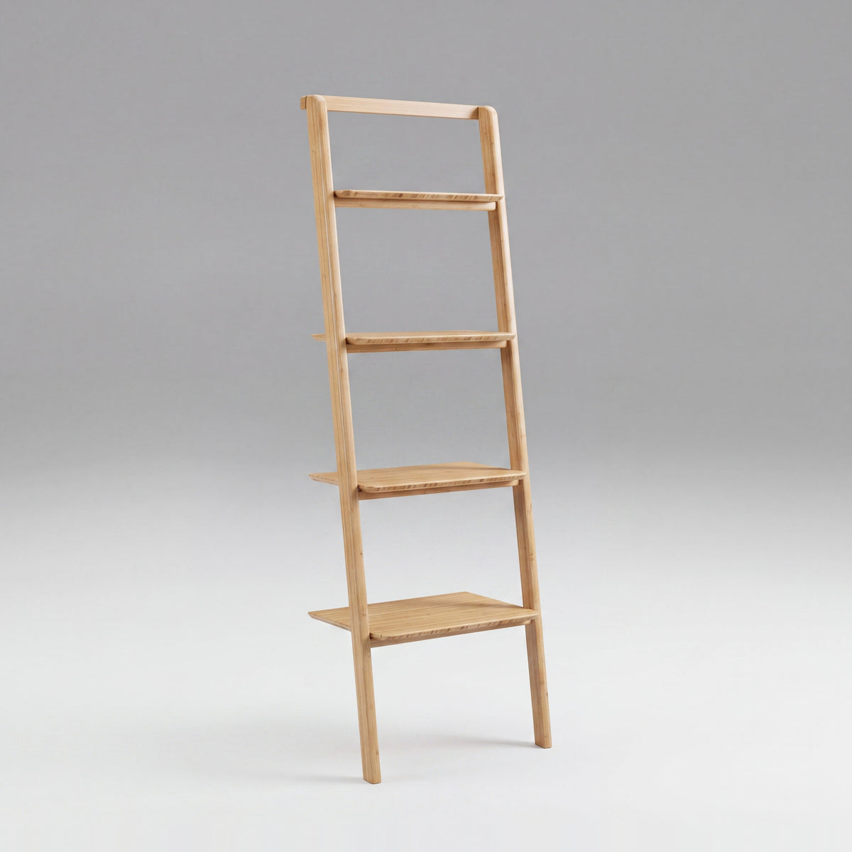 Greenington Currant Leaning Bookshelf in Caramelized bamboo, on a studio background
