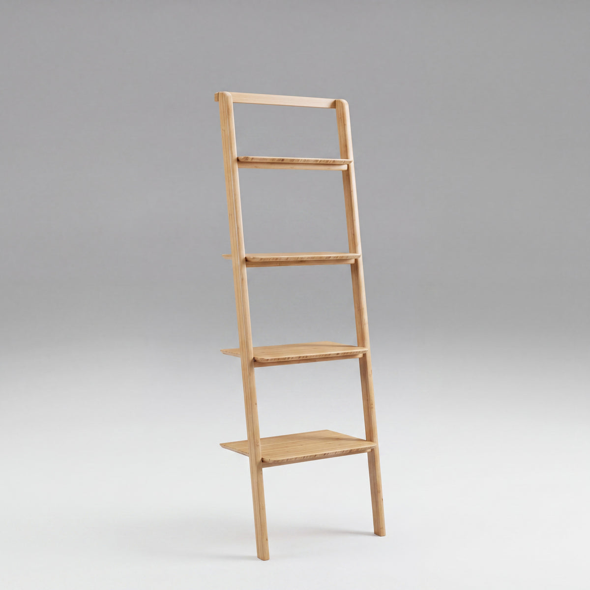 Greenington Currant Leaning Bookshelf in Caramelized bamboo, on a studio background