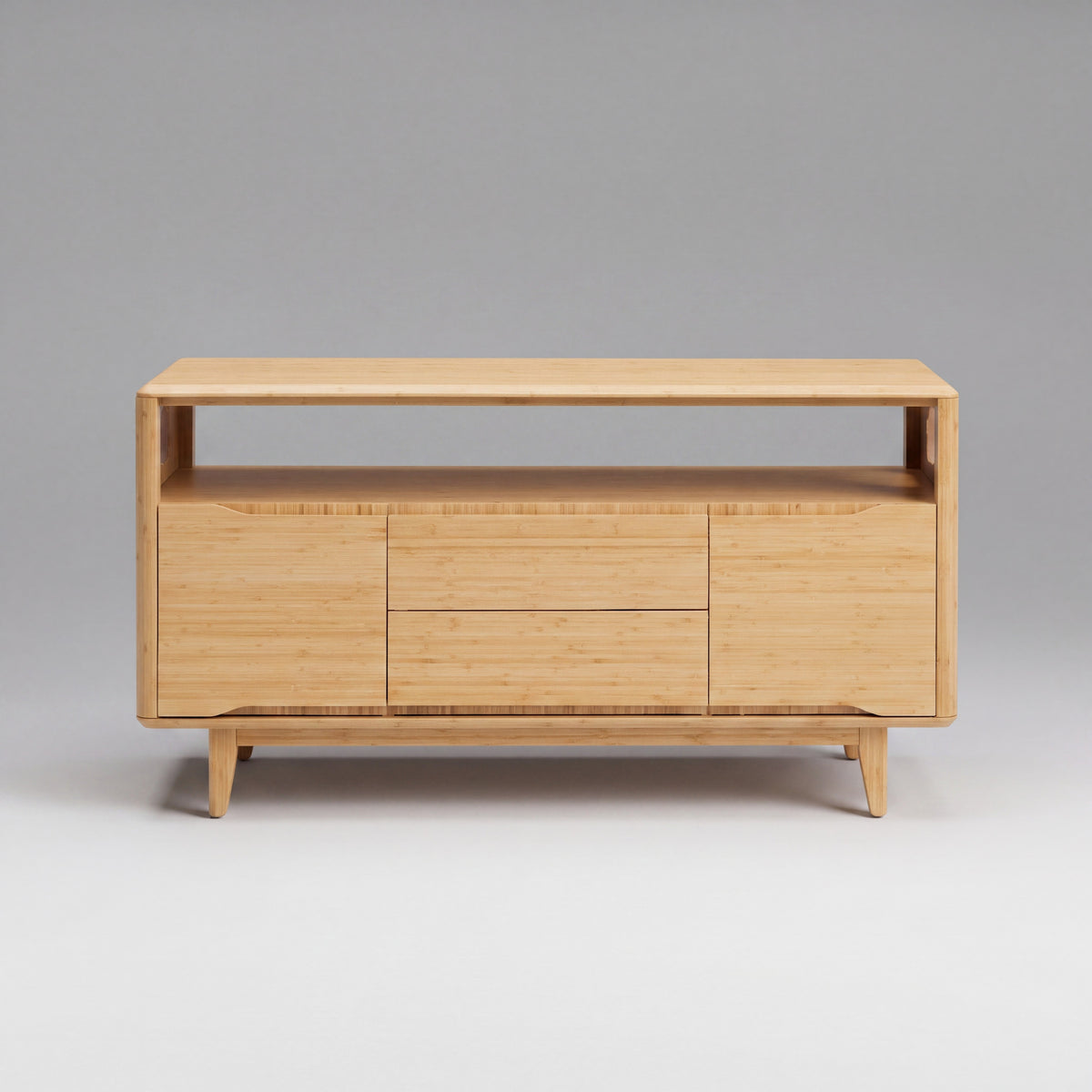 Greenington Currant Media Table in Caramelized bamboo, shown on a plain background