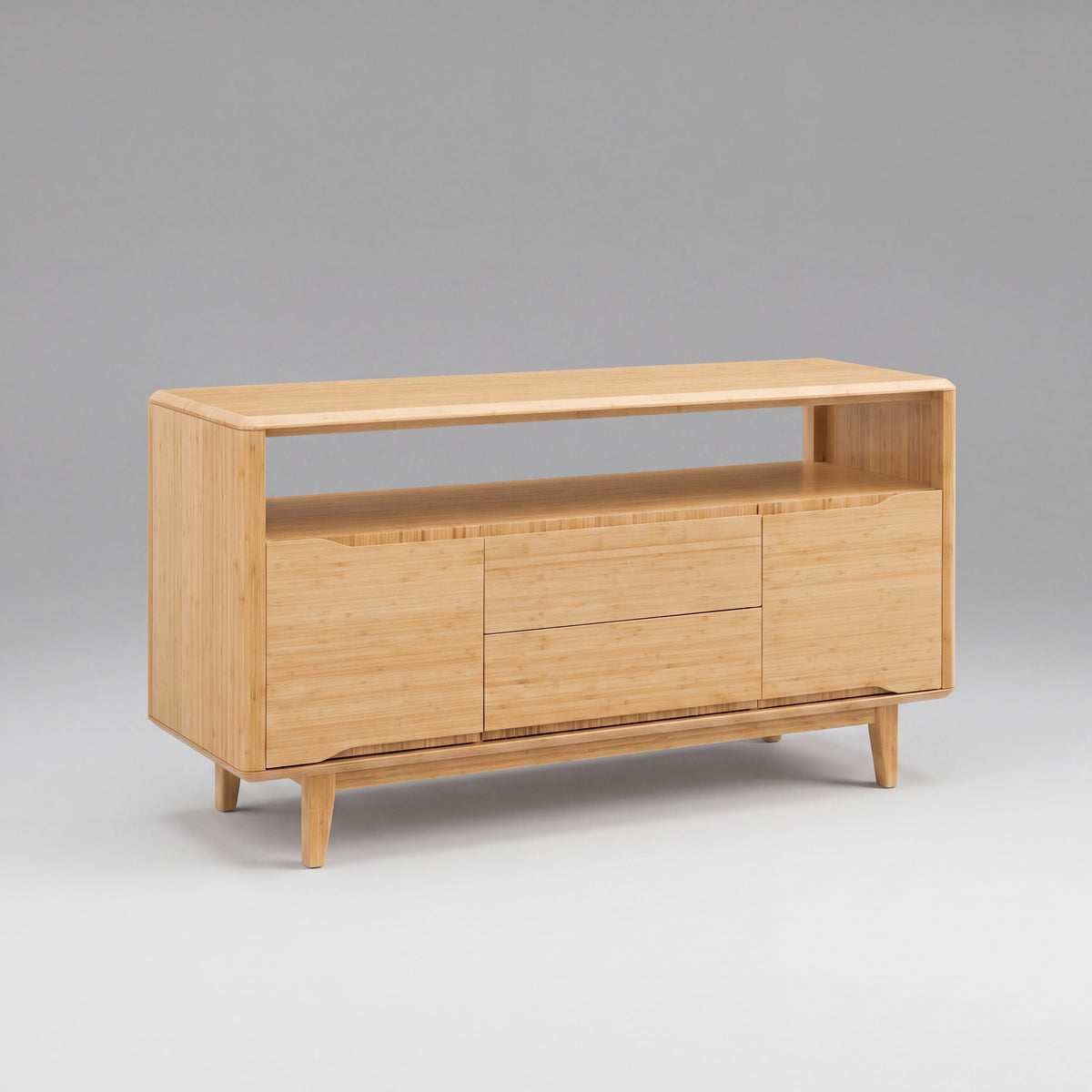 Greenington Currant Media Table in Caramelized bamboo, on a studio background