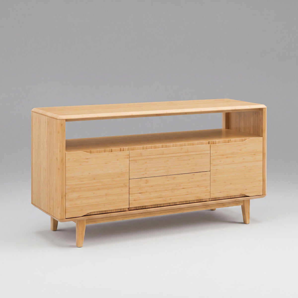 Greenington Currant Media Table in Caramelized bamboo, on a studio background
