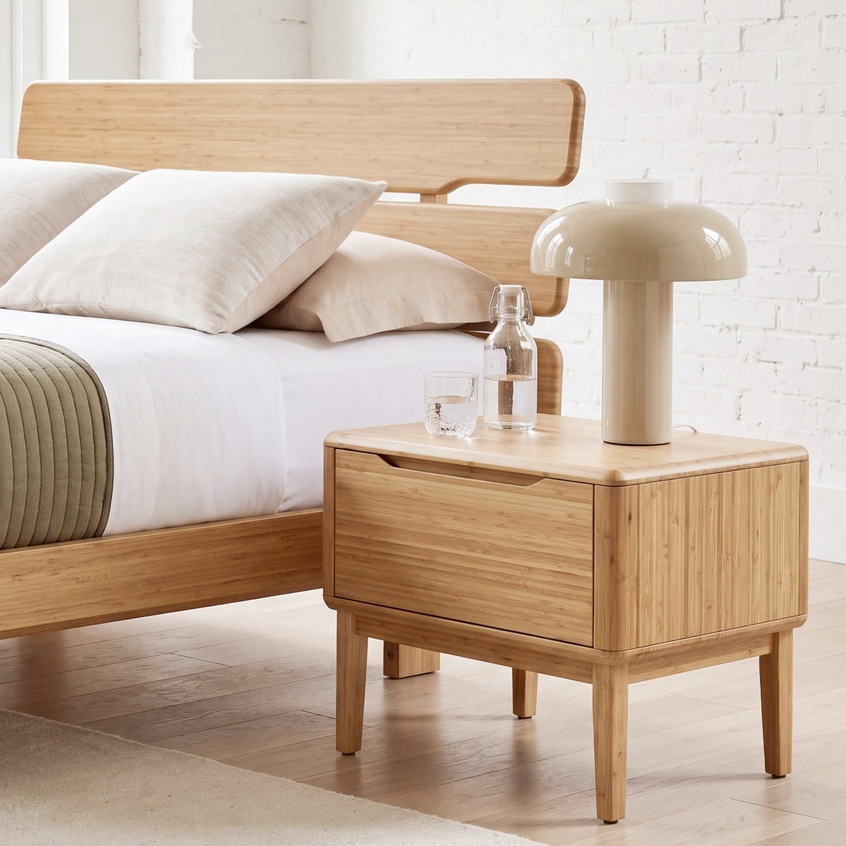 Greenington Currant Nightstand in Caramelized bamboo, styled in a bedroom